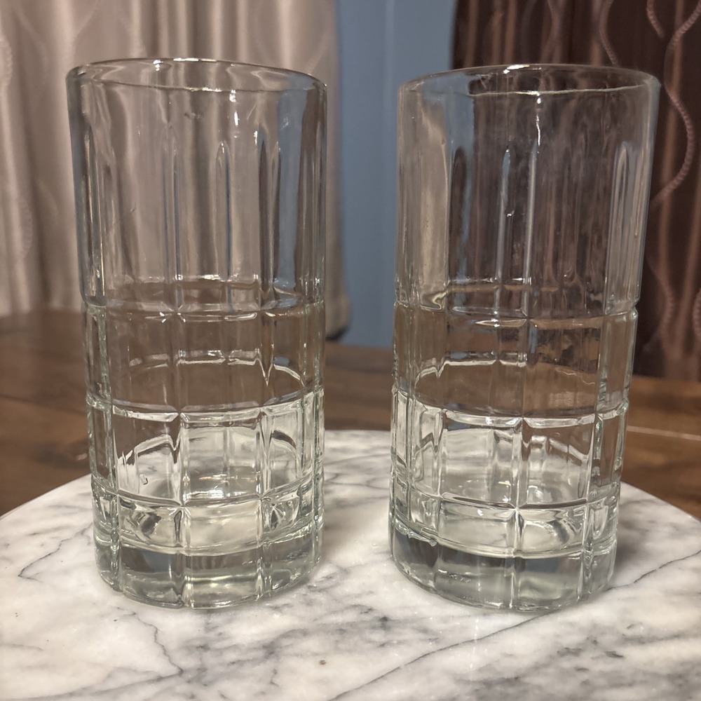2pc VTG Anchor Hocking Manchester Plaid Tartan Drinking Glasses 16oz Tumbler USA